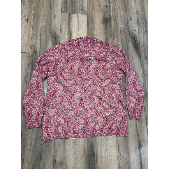 L.L. Bean Woman’s M Reg Open Cardigan Suprima Cotton Pink Cream Paisley Cardigan - Picture 5 of 6